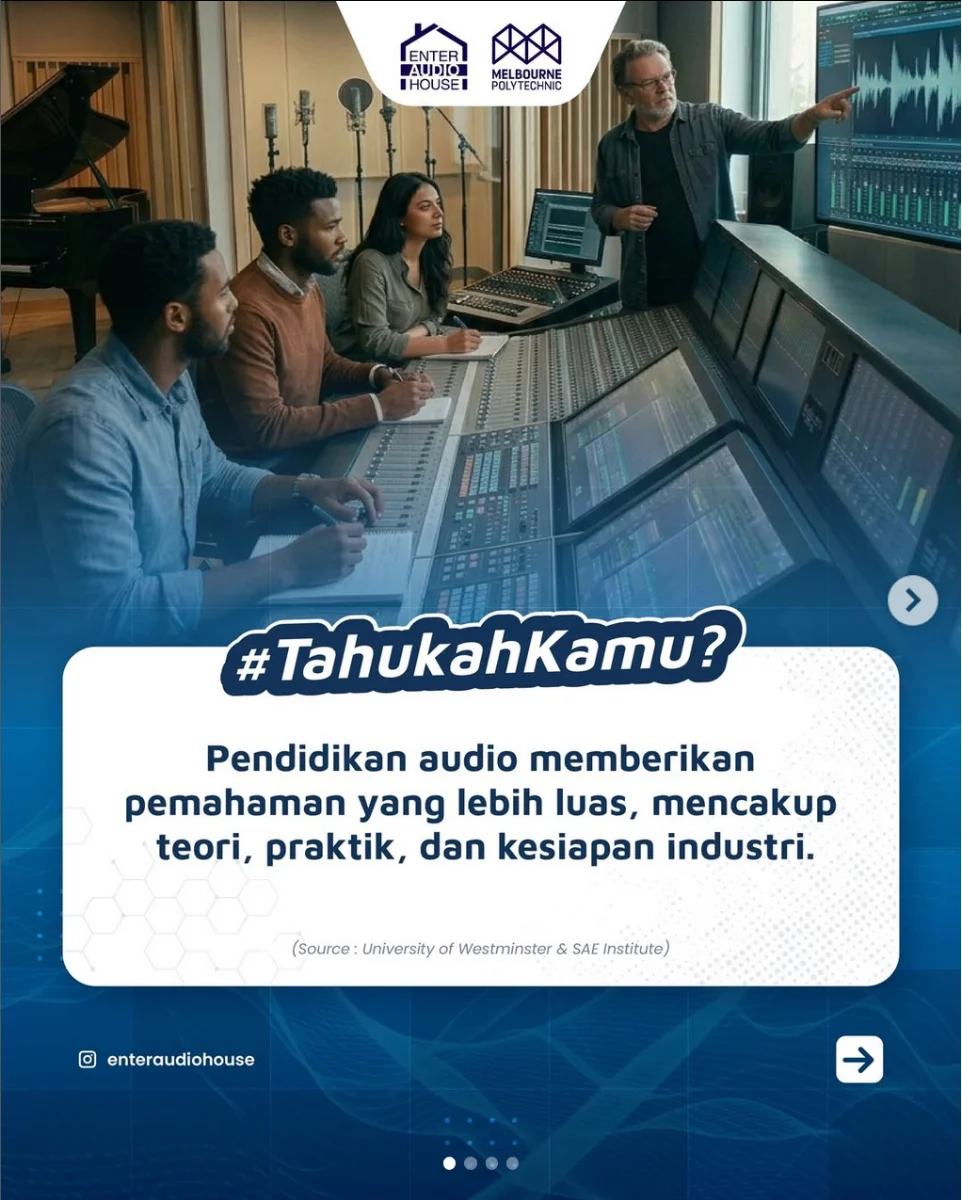 Perkembangan di dunia audio tidak terjadi secara instan. Dibutuhkan proses belajar yang konsisten, pengalaman nyata, dan lingkungan yang tepat untuk berkembang.
Di Enter Audio House, kamu tidak hanya belajar teori, tapi juga praktik dan kesiapan industri.
